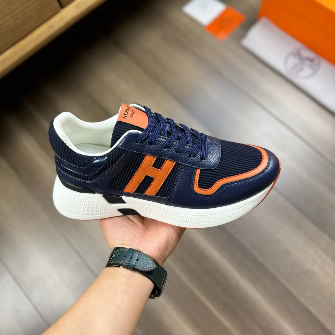 [HERMES] Hermès men's shoes 💰520💰 - High-end quality original order - Upper: 🔝 tumbled calfskin, high mercerized striped fabric, sewn brand H totem - Lining: water-dyed cowhide - Outsole: ultra-light T men's shoes 💰U foam rubber; two-color molded outsole - Super high quality control, fine workmanship: highlighted (high-end, luxury, grade) -Size :38-44, (45, customized)